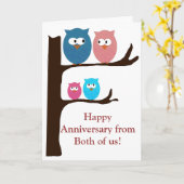 Jahrestags-Eulen Karte (Gelbe Blume)