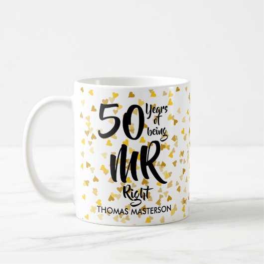 Jahrestags-GoldherzenConfetti Herr-Right 50. Kaffeetasse (Links)