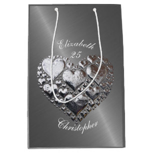 Jahrestags-Hochzeits-Geburtstags-Silber-Herzen Mittlere Geschenktüte