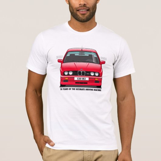 Jahrestags-(roter) schwarzer Typ BMWs E30 M3 30. T-Shirt (Vorderseite)