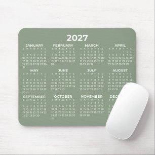 Jahresübersicht 2027 Kalender Elegant Sagegrün Mousepad