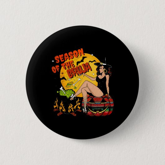 Jahreszeit des Bruja Halloween Button (Vorderseite)