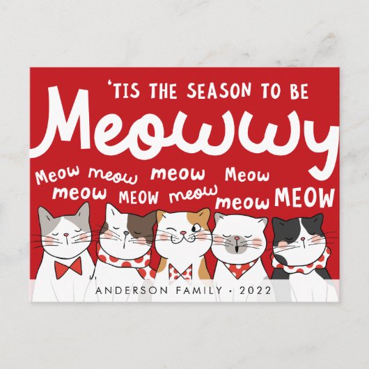 Jahreszeit: Meowwy Funny Niedlich Cats Caroling Postkarte (Vorderseite)