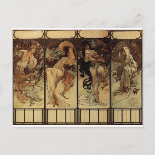 Jahreszeit von Alphonse Mucha Postkarte (Vorderseite)