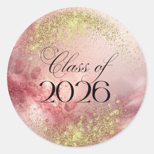 Jahrgang 2026 - Rosa & Gold Glitzer-Aufkleber Runder Aufkleber (Vorderseite)