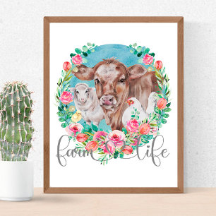 Jahrgang Landleben Familie Haustiere Hühnerkühe La Poster