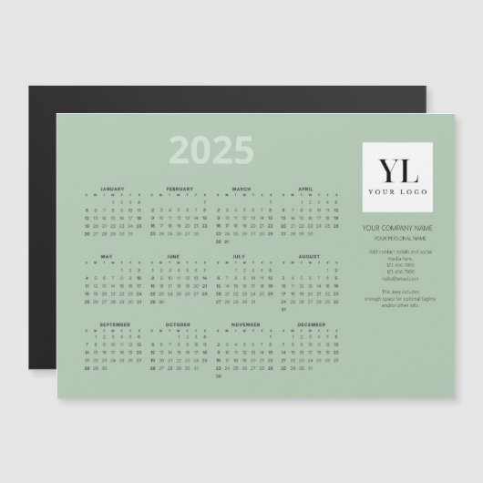 Jährlich 2025 Kalender-Visitenkarte für das Logo M Magnetkarte (Vorne/Hinten)
