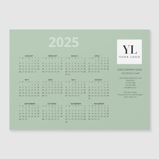 Jährlich 2025 Kalender-Visitenkarte für das Logo M Magnetkarte (Vorderseite)