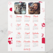 Jährlich anpassbarer Kalender mit roten Paw-Prints Menükarte (Vorderseite)