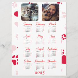 Jährlich anpassbarer Kalender mit roten Paw-Prints Menükarte