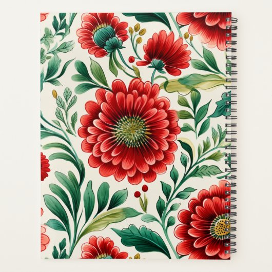 Jährliche Hardcover-Hardcover von Red Floral Planer (Rückseite)