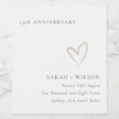 Jährliche Jubiläumsfeier: Minimal blush pink Herz Weinetikett (Einzelnes Label)