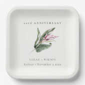 Jährliche Jubiläumsfeier mit tropischer Rosa Blüte Pappteller (Vorderseite)