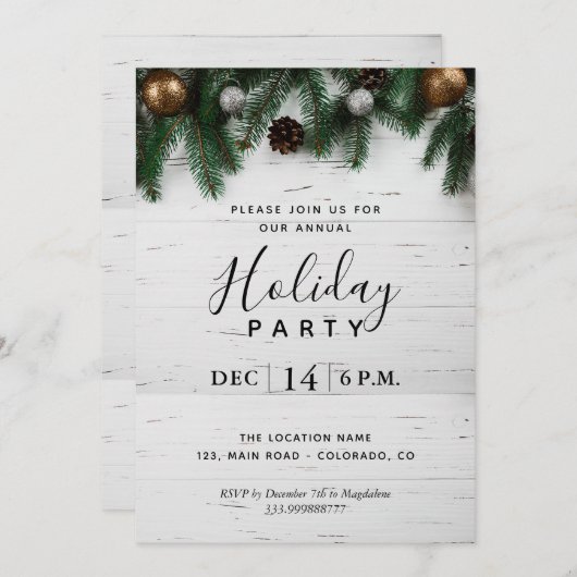 Jährliche Weihnachtsfeier Party Rustikale Einladun Einladung (Vorne/Hinten)