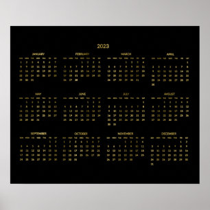 Jährlicher Kalender 2023 Faux Gold und schwarzes P Poster