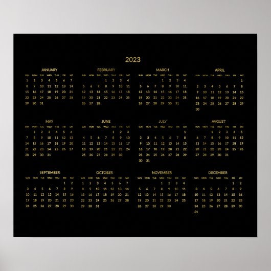 Jährlicher Kalender 2023 Imitate Gold und Black Po Poster (Vorne)