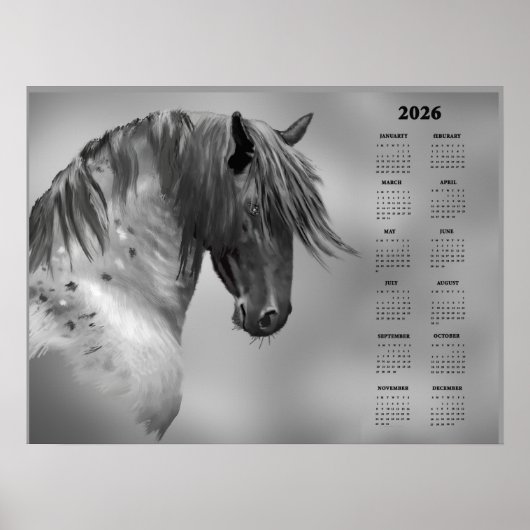 Jährlicher Kalender Dapple-Grau Pferd (Halbglanz) Poster (Vorne)