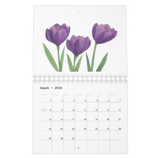 Jährlicher Kalender mit saisonalen Entwürfen (Mär 2026)