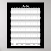 Jährlicher Kalender - Schwarz-weißer Zielplaner Poster (Vorne)