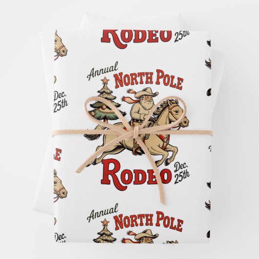 Jährlicher Nordpol Rodeo 25. Dezember Cowboy Santa Geschenkpapier Set (Beispiel)