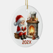 Jährlicher Weihnachtsmann am Feuer Keramik Ornament (Rechts)