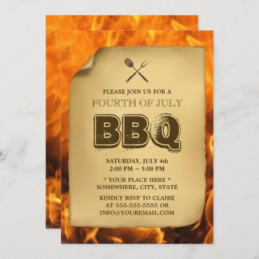 Jährliches Feuerbrand 4. GRILLEN Juli Party Einlad Einladung (Vorne/Hinten)