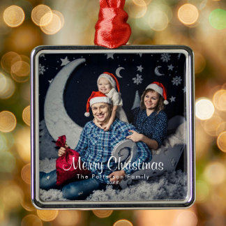 Jährliches Foto und Name Frohe Weihnachten Ornament Aus Metall