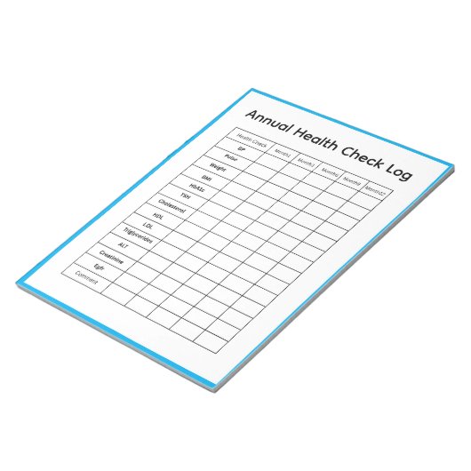 Jährliches Gesundheitscheck-Logbuch Notizblock (angewinkelt)