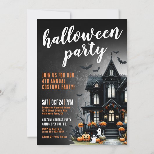 Jährliches Kostüm-Spuk-Haus-Halloween-Party Einladung (Vorderseite)