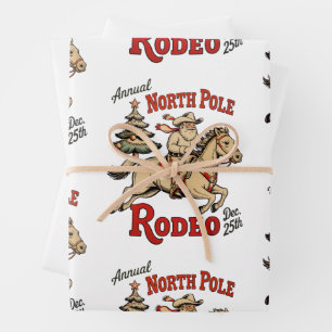 Jährliches North Pole Rodeo 25. Dez. Cowboy Santa  Geschenkpapier Set