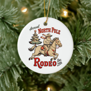 Jährliches North Pole Rodeo 25. Dez. Cowboy Santa  Keramik Ornament