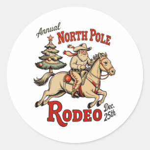 Jährliches North Pole Rodeo 25. Dez. Cowboy Santa  Runder Aufkleber