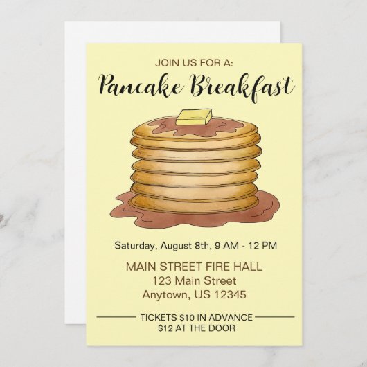 Jährliches Pancake Breakfast Wohltätigkeit Event F Einladung (Vorne/Hinten)