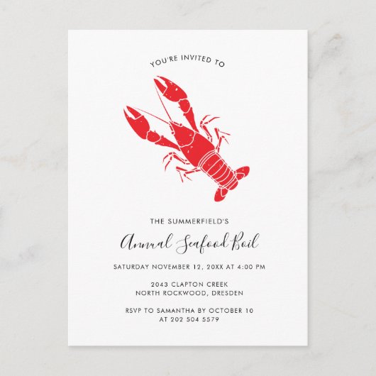 Jährliches Summer Seafood Boil Family Party Einladungspostkarte (Vorderseite)