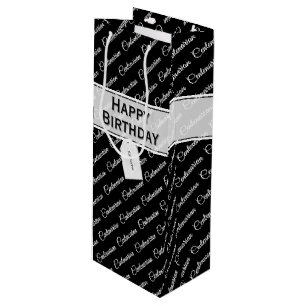 Jahrtausendsterne Typografie Muster Schwarz/Weiß Geschenktüte Für Weinflaschen