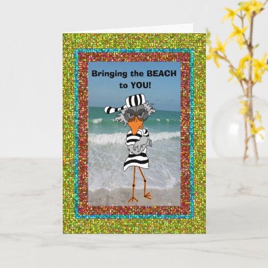 Jailbird am Strand. Karte (Gelbe Blume)