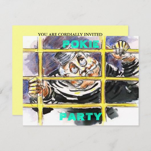 JAILHOUSE THEMATED INVITATION HOSTE EIN POKIE-PART EINLADUNG (Vorne/Hinten)