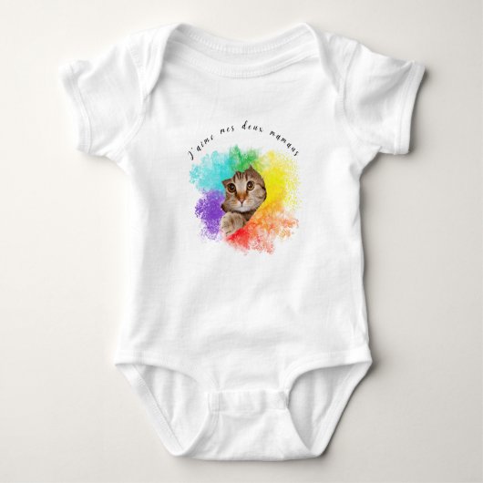 "J'aime mes deux mamans" niedliche Katzenregenboge Baby Strampler (Vorderseite)