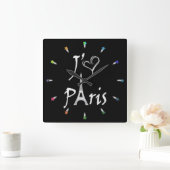 j'aime Paris Quadratische Wanduhr (Zuhause)