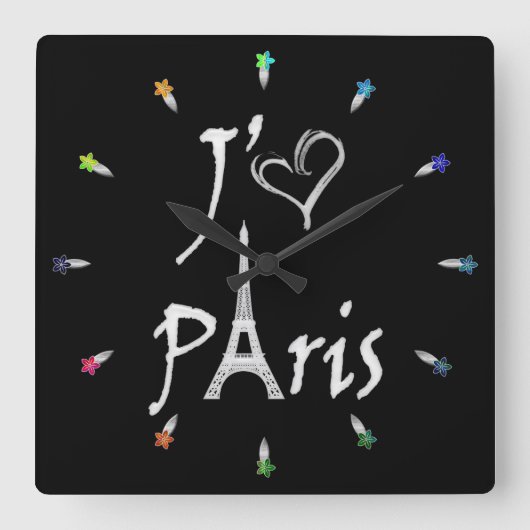 j'aime Paris Quadratische Wanduhr (Vorderseite)
