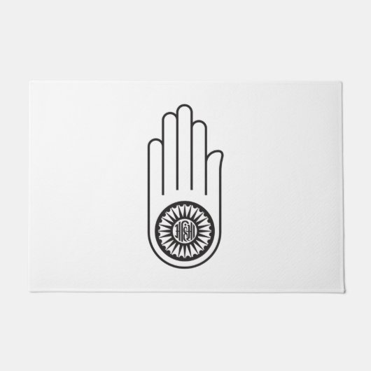 Jain Symbol von Ahimsa (Hand der Nicht-Gewalt) Fußmatte (Vorderseite)