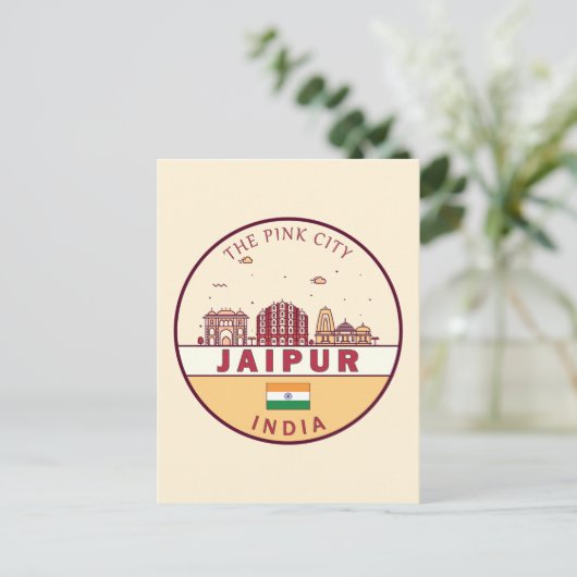 Jaipur India City Skyline Emblem Postkarte (Stehend Vorderseite)