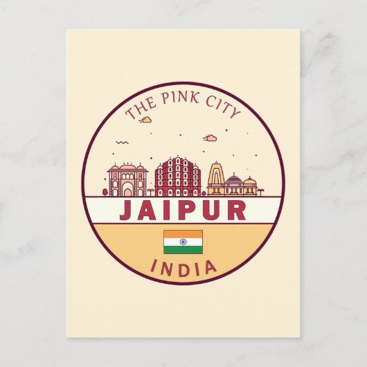 Jaipur India City Skyline Emblem Postkarte (Vorderseite)