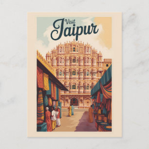 Jaipur India Hawa Mahal Illustration Travel Art Postkarte