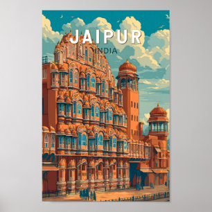 Jaipur India Illustration Travel Art Vintag Poster