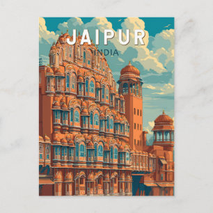 Jaipur India Illustration Travel Art Vintag Postkarte