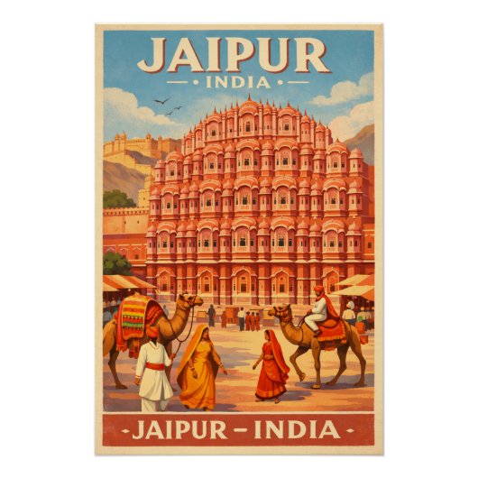 Jaipur, India, in a classic retro Poster (Vorderseite)
