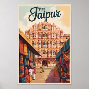Jaipur Indien Hawa Mahal Illustration Reise Kunst Poster