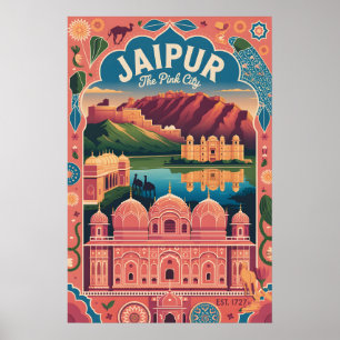 Jaipur Indien Vintage-Reiseposter Pink City Kuns Poster