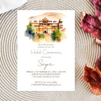 Jaipur Palast Aquarell Indische Hochzeit Haldi